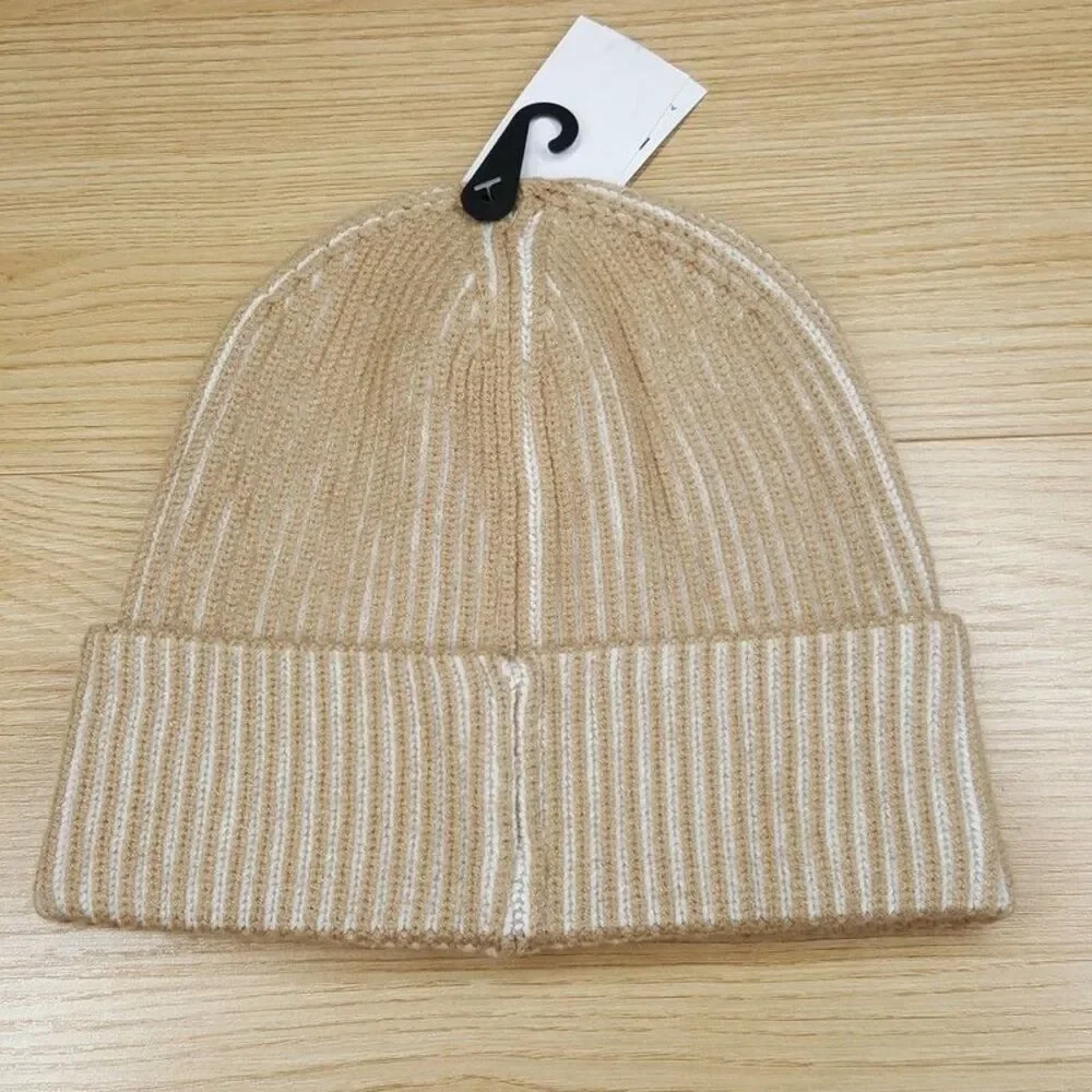 ALFANI Mens Beanie Hat Tan Ribbed Fold Over Cuffed Stretch Knit